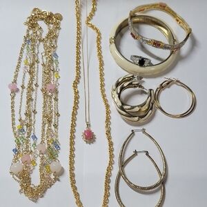 Elegant Gold Tone and Pink Jewelry Lot
